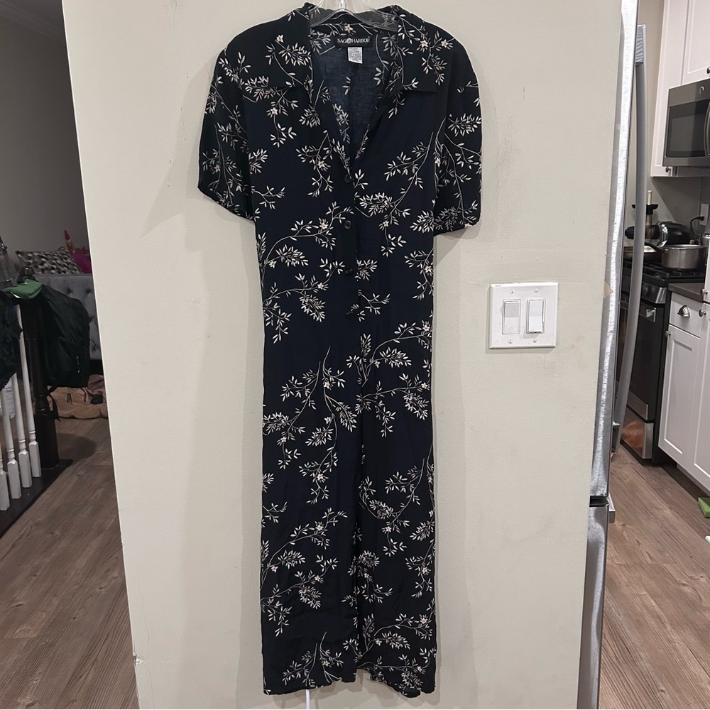 Vintage SAG HARRBOR floral print buttons midi shirt dress. Size Large